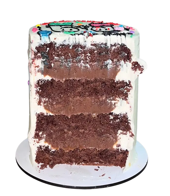 Fatia de bolo com camadas de chocolate e creme
